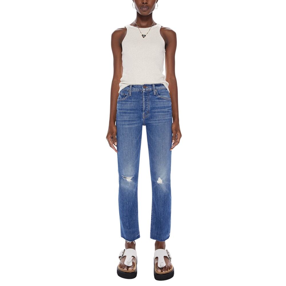 Mother Distressed Blue Tomcat Ankle Fray Denim Jeans Size 23